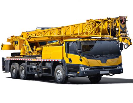 Truck Crane. Isolated object on a white background. (all logos, inscriptions and markings removed)